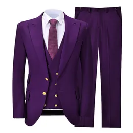 Men's Suits Blazers Customized Blue Purple Men's Wedding Dress Set Fashion Jacket Trousers Slim Fit Business Office Dress Formal 3Pcs Jacket Trousers Tank Top 230406