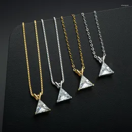 Цепочки Anziw из серебра 925 пробы, желтого/белого золота с покрытием в триллион огранки Sona, имитация бриллианта, кулон-пасьянс, ожерелье для женщин, ювелирные изделия, подарок