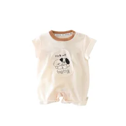 Rompers Summer krótki rękaw Born Onepiece Chłopcy i dziewczęta na dzianina drukowane na neck Bodysuits Dziecko odzież 230406