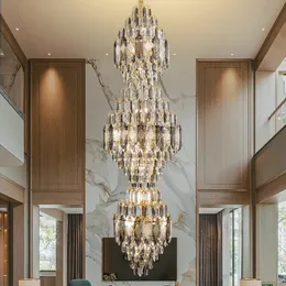 Villa Wohnzimmer Kristall Lampe Hotel Lobby Kronleuchter Duplex Mittlere Etage Hohl Einfache Wendeltreppe Lange Kronleuchter