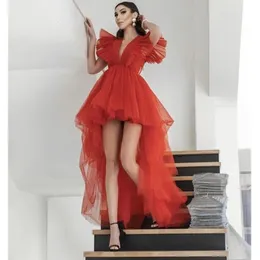 عالي منخفضة الرموز الراقصة Tulle Sexy v الرقبة Hi-Lo Train Party Dresses Dresses 2023