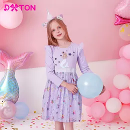 Vestidos de meninas Dxton Manga longa Mermaid Kids for Birthday Children Loused Cotton Toddler Princess 38Y 230406
