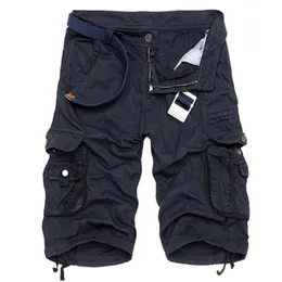Shorts masculinos shorts de carga de algodão de verão masculino Moda Multi Pocket Solid Color Shorts Causal Mens Loose Outdoor Mid Cargo Shorts Sem Cinturão 230406