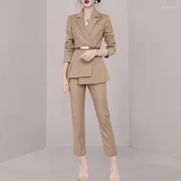 Calças femininas de duas peças primavera lápis calça terno para ternos escritório manga longa blazers casacos definir feminino casual elegante senhoras 2 conjuntos