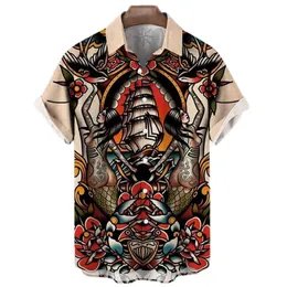 القمصان غير الرسمية للرجال القميص الياباني المطبوع للرجال وشم القميص هاواي للرجال الكلاسيكية الأكمام القصيرة أعلى y2k harajuku ملابس الرجال 230406
