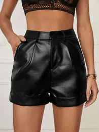 Kvinnors shorts kvinnors konstgjorda pu läder shorts sexig och elegant hög midja svarta fickshorts som säljer pantaloner cortos 230406