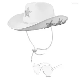 Berets Sparkling Cowboy Hat Glitters Crystal Wild for Bachelorette Party 배우 여배우