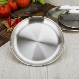 Assiettes de diamètre 34 à 45CM, arrivée en acier inoxydable, plat plat à Double isolation, plateau de Buffet épais pour barbecue