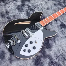 Parlak siyah yarı-takip edilen elektro gitar 325 balık kemiği bağlı 360