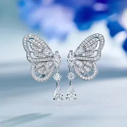 Schmetterling-Moissanit-Diamant-Ohrhänger, 100 % echtes 925er-Sterlingsilber, Hochzeits-Tropfenohrringe für Frauen, Brautschmuck, Geschenk