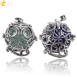 CSJA Vintage Silver Openable Locket Charm Necklace Pendants Owl Bird Cage Round Natural Stone Bead Ball Jewelry for Men Women Gift226S