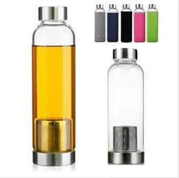 22 أوقية زجاجة ماء من الزجاج BPA خالية من الزجاج الزجاجي المقاوم للدراسة الزجاجية مع مرشح الشاي زجاجة زجاجة نايلون الأكمام LL