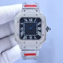 고품질 Moissanite Moissanite Diamond Watches Mosant Men Watch Automatic Wristwatch Arabic Roman Numeral Scale 8215 Movement 40mm 904 Full Diamonds Stainles