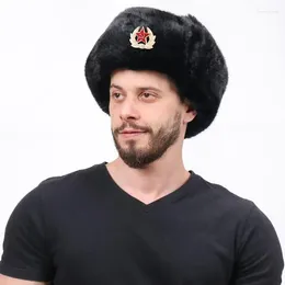 베레모 소비에트 배지 레이 geng 모자 바람 방화 및 방수 남성 여성 야외 두꺼운 귀 보호 러시아 따뜻함
