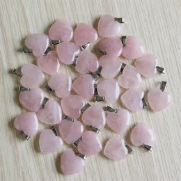 Fubaoying Charm Natural Heart Stone 펜던트 30pcs 로트 핑크 쿼츠 크리스탈 패션 액세서리 20mm 보석 제조용 판매 201242L