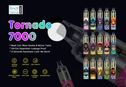 Original RandM Tornado 7000 Puff Caneta Vape Descartável Cigarros Eletrônicos 14ml Pod Mesh Bobina 6 Cores Brilhantes Dispositivo Recarregável Ajustável a Ar Puff 7000 Vape Kit