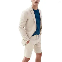 Męskie garnitury 2 sztuki Slim Fit Business Groom Suit Short Pants Szampan Tuxedos na formalny zestaw ślubny (spodnie Blazer)