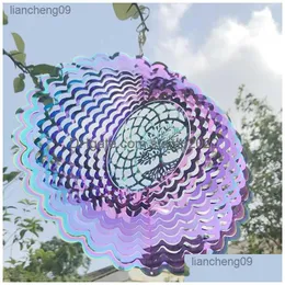 Garden Decorations Tree of Life Wind Spinner Catcher 3D Roterande Pendant Flowing-Light Effect Mirror Reflektion Design Outdoor Hangi Dhmcr