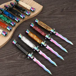 AK Switch Folding Knife Colorful Wavy Blade Pocket Camping Blades Cutter Outdoor Tactical Survival Automatic Knifes EDC Tool Multi Usages