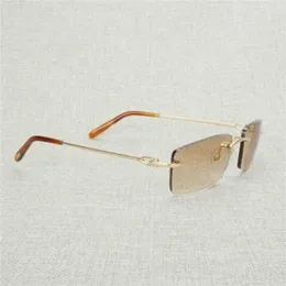 Fashionabla lyxiga utomhus solglasögon Vintage Rimless Men Square Metal Frame -glasögon för kvinnor utomhus oculos gafas för strandkörning kajia