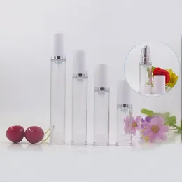 저장 병 12ml 15ml 투명 플라스틱 에어로스 병 실버 펌프 화이트 리드 로션/에멀젼/혈청/눈 에센스 기초 토너 화장품