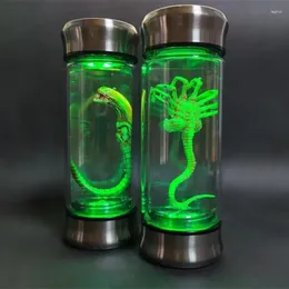 Estatuetas decorativas alienígena brilho jar xenomorph espécime facehugger embrião filme de vidro prop decoração para casa desktop artesanato escultura