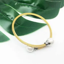 clover bracelet Bangle Stainless Steel Wire Rope Bracelet with Three Color Pearl Woven Hemp Opening for Both Men and Women XYNZ 9M68