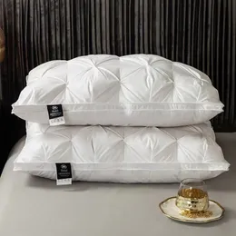 Pillow Lower Pillow 100% White Goose Feather Pillow Core Five Star el Cotton Sheet Certificate Vertebra Supports Sleep Pillows 230406