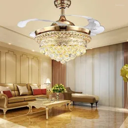 Ventilatore da soffitto a LED Lampada a sospensione Lampadario Arte Musica Bluetooth Conversione di frequenza a sette colori Ristorante Appeso in cristallo europeo