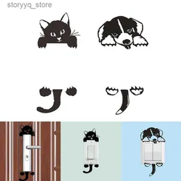 Switch Stickers Black Lovely Cat Light Switch Phone Wall Stickers For DIY Home Decoration Cartoon Animals Wall Decals PVC Mural Art Stickers Q231106