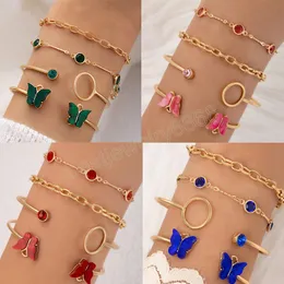 Boho Resin Butterfly Open Bracelet & Bangle Sets For Women Vintage Crystal Geometric Chains Fashion Jewelry Accessories