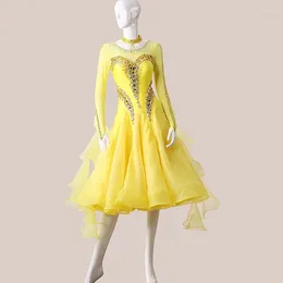 Scene Wear Ballroom Swing Dance Hall Yellow Diamond-Errusted Modern Kirt Style Dress Competition Performance Performance