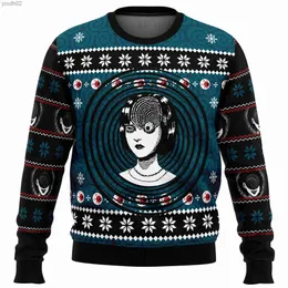 Мужские свитера Uzumaki Junji Ito Ugly Christmas Sweater Gift Санта-Клаус Пуловер Мужская 3D толстовка и топ осенне-зимней одежды YQ231106