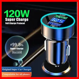 USBカー充電器デュアルポート120W SAMSUNG GALAXY XIAOMI HUAWEI IPHONE 13 12 11 PRO MAX 7 8 PLUS CAR-CHARCHAR-CHARGER CARGER CARGING QUICK用の超高速充電アダプター