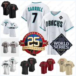 7 Corbin Carroll 2023 World Series Maglie da baseball 53 Christian Walker Arizona 25° anniversario 51 Randy Gallen Madison Bumgarner Rojas Ahmed Mark Melancon Kelly