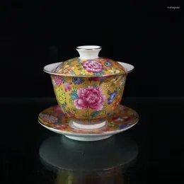 Figurki dekoracyjne chińskie stare porcelanowe wielobarwne kwiatowy wzór okładki herbaty miski