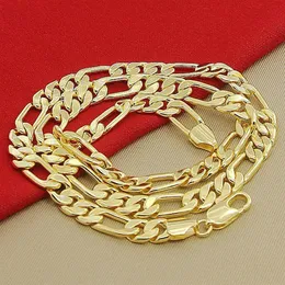 Chokers High Quality Men's 8mm 24'' 60cm Gold Necklace 24k Yellow Gold Color Figaro Chain Necklace For Male Luxury Jewelry 230404