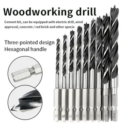 Borrbitar Hexagonal Shank trepunkts träbearbetning Drill Bit Perforating Support Drill Electric Borr Rotary Head Wood Plank Hole Special 230404