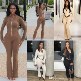 Mulheres de treino sexy sweatsuit roupas 2023 outono duas peças conjunto cor sólida zíper emendado irregular topo v-cintura calças flare 2pcs terno outfit