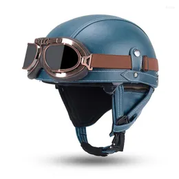 Hełmy motocyklowe klasyczny kask motocyklowy Retro pół szóstki skórzane gogle CAP CASCO de Moto Capacete Motorcross 328