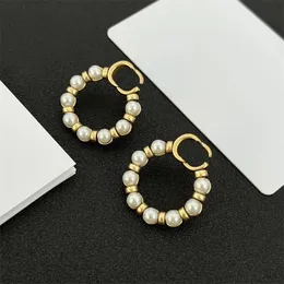 Gold Anagram Big Circle Earring Stud Women Designer Pearl Jewelry Party Geometric Letter Earrings Ladies Luxury Pearl Studs Ear Hoops Lover Earring
