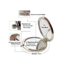 100 st 7cm fällbar sminkspegel kompakt spegel med kristall, metallfickspegel för bröllopspresent