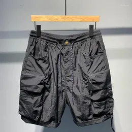 Män shorts mode fasta skarvning dragsko överaller sommar personlighet avslappnad snabbtorkande fempunkt byxor män kläder