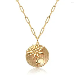 Pendant Necklaces Twelve Months Birth Flower Necklace Lotus Round Coin Sweater Chain Gift Chains Wholesale Jewelry For Women