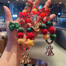 Christmas Phone Lanyard Jewelry Gifts Red Green Acrylic Beads Bell Pendant Phone Rope Chain Phone Case Hanging Decorations