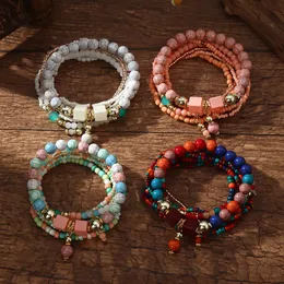 بوهيميان بوهو أساور قابلة للتكديس للنساء الفتيات متعددة الطبقات حبات ملونة سحر مطرزات المجوهرات المصنوعة يدويا