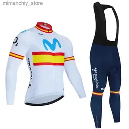 Bisiklet Jersey Setleri Movistar İspanya Bahar Spor Bisiklet Jersey Sonbahar MTB BISYC Giyim Yaz Süresi Seve Triatlon Dağ Bisikleti Bib Pantolon Seti Q231107