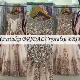 2023 Quinceanera Ball Gown Dresses Arabic Sexy Rose Gold Sequined Lace Sweetheart Crystal Beading Sweet 16 Party Dress Prom Evening Gowns Sequins Cap Sleeves