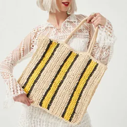 2023 Ny stripe stor kapacitet Straw Woven Bag Fashion Personlig Vine Woven Bag Korean Ins Style Women's Bag Niche 230406