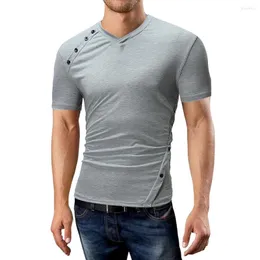 Men's T Shirts Casual Men Cotton Tshirt Double Breasted V-ringen Slim White Black Grey Soft Tee 137